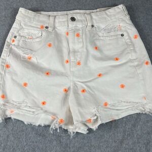 American Eagle Mom Daisy Floral Embroidered High Rise Denim Shorts Women's 4 NWT